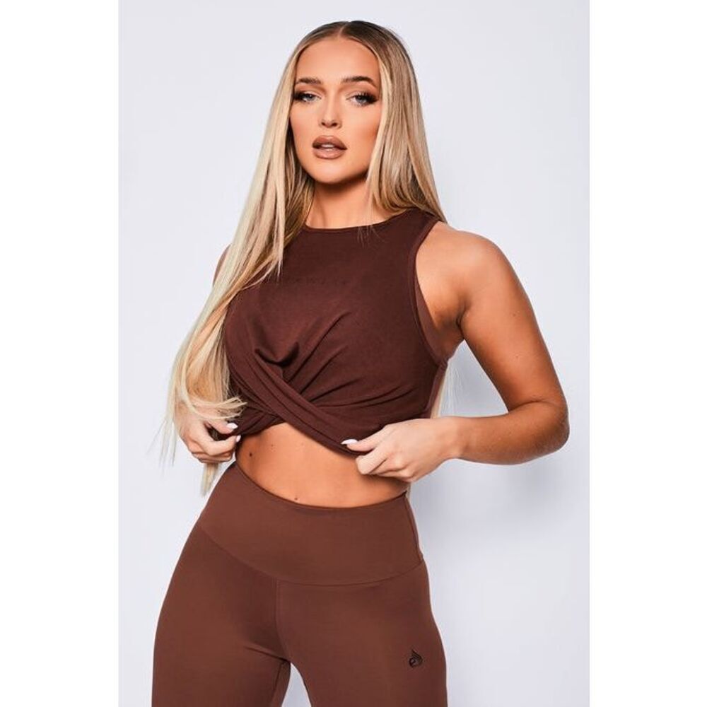New Ryderwear Adapt Twist Cropped Tank Athleisure Chocolate Brown Large
